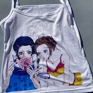 White Tank Top with Anime Print